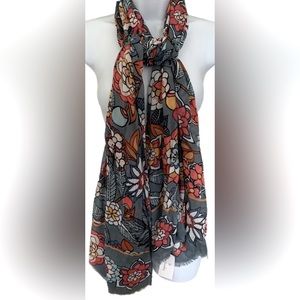 Vera Bradley Flowery Soft Fringe Scarf Grey Peach White L Blue Multi/colors NWT